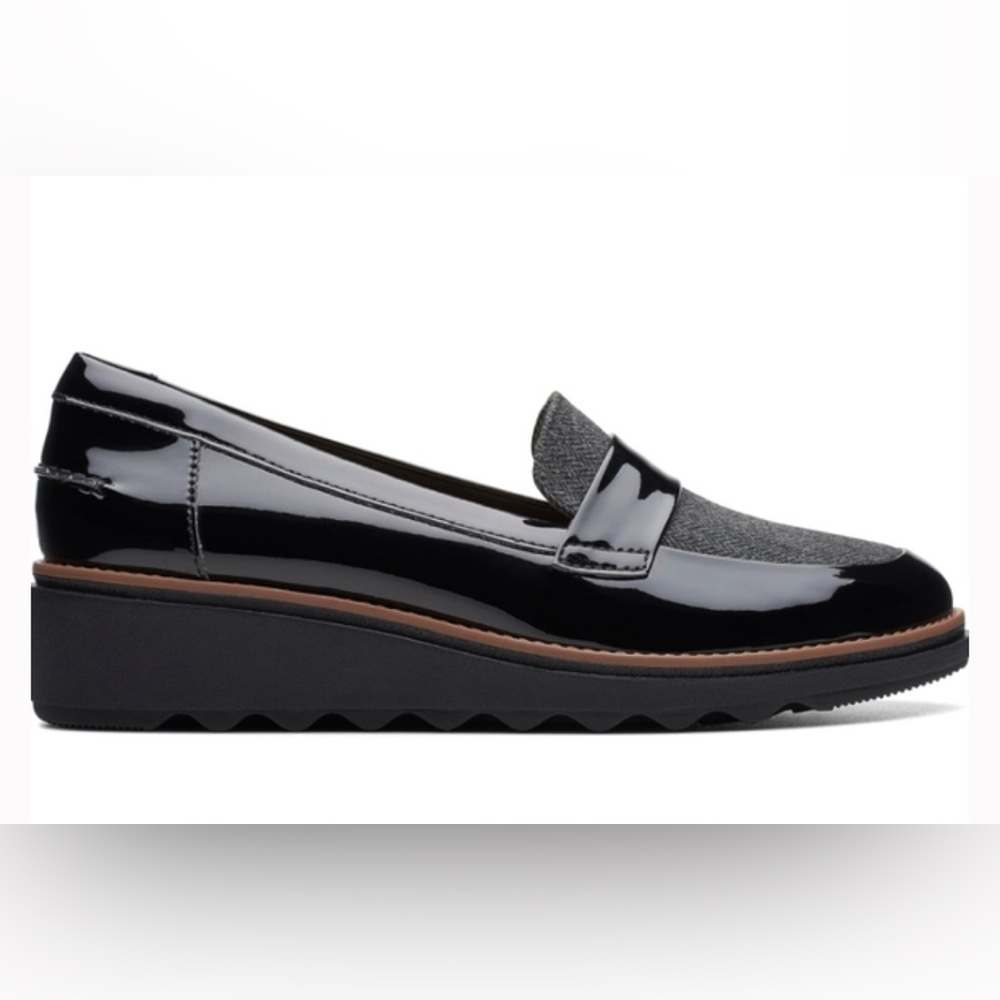 Clarks | Sharon Gracie Leater & Tweed Platform Penny Loafers | Size 9.5